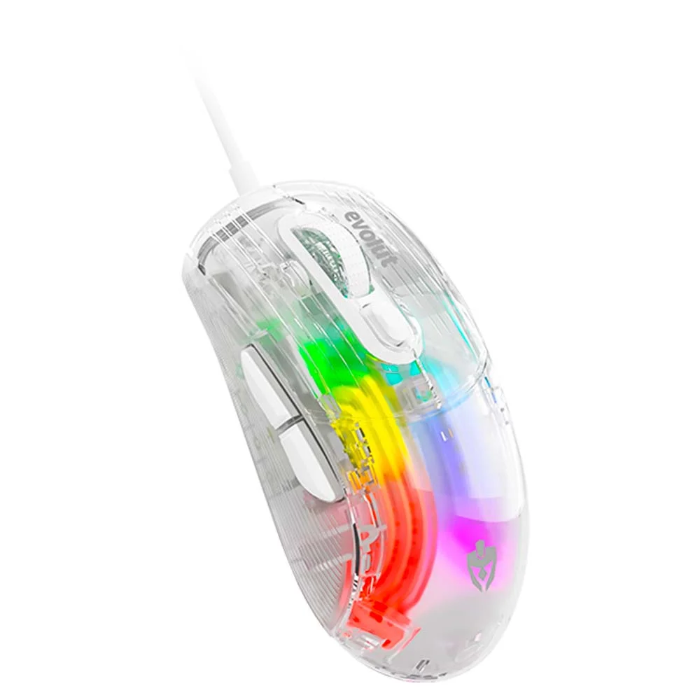 Mouse Gamer Evolut Eg114 Lumini, Transparente, Com Fio 7200, Dpi Rainbow, USB