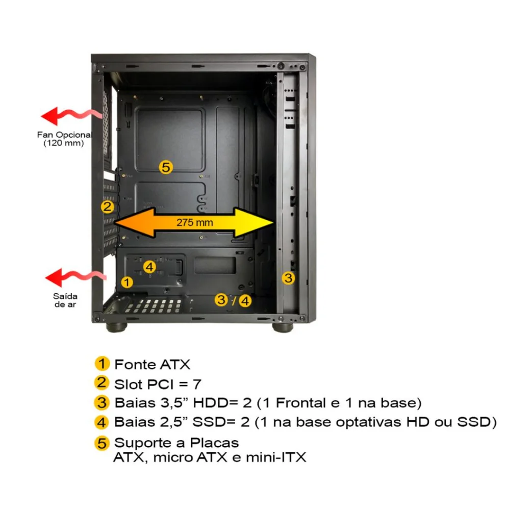 Imagem 2 de 5 do produto Gabinete Gamer Pixxo Gf5523, Sem fonte, Mid Tower, RGB