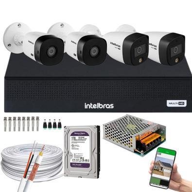 Kit Cftv 10 Câmeras Intelbras + 5 Câmeras Full Color + 5 Câmeras 1220b Full HD + DVR Mhdx 1216, Com 1TB Purple