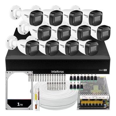 Kit Cftv Monitoramento 12 Câmeras De Segurança Intelbras Vhd 1130 Com Ir 30m + DVR 1016c + HD 1TB