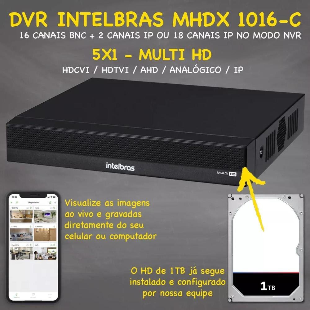Imagem 4 de 5 do produto Kit Cftv Monitoramento 12 Câmeras De Segurança Intelbras Vhd 1130 Com Ir 30m + DVR 1016c + HD 1TB