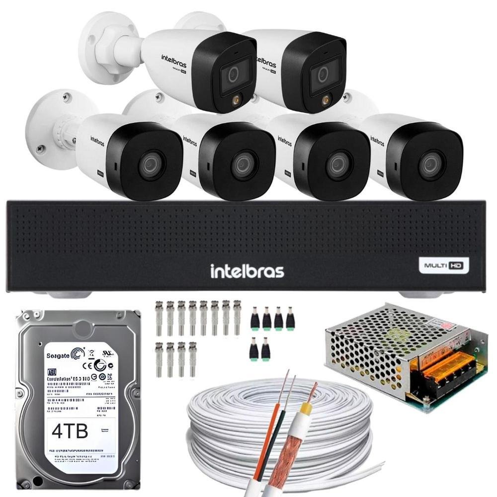 Kit 6 Câmeras Intelbras + 4 Câmeras 1220b Full HD + 2 Câmeras 1220 Full Color + DVR 1008-c, Com HD 4TB