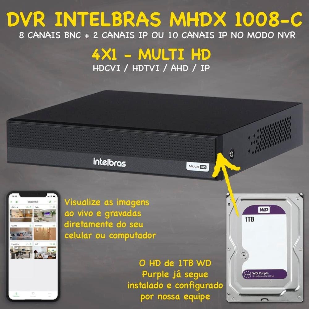 Imagem 5 de 5 do produto Kit Cftv Intelbras 6 Câmeras Vhc 1120 + DVR Mhdx 1008c, Com HD 1TB Purple