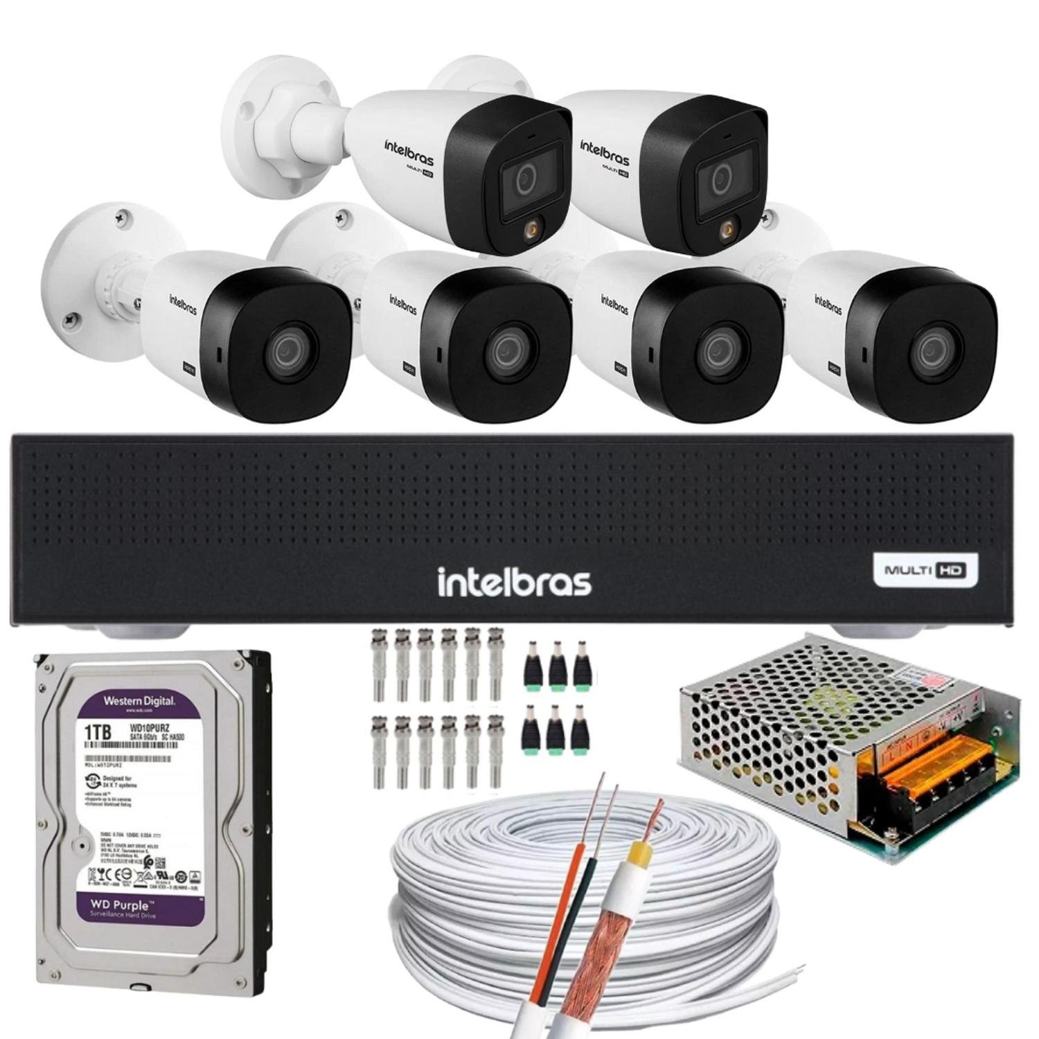 Kit Intelbras 4 Câmeras 1220b + 2 Câmeras Full Color + DVR Mhdx 3008-c, Com HD 1TB Purple