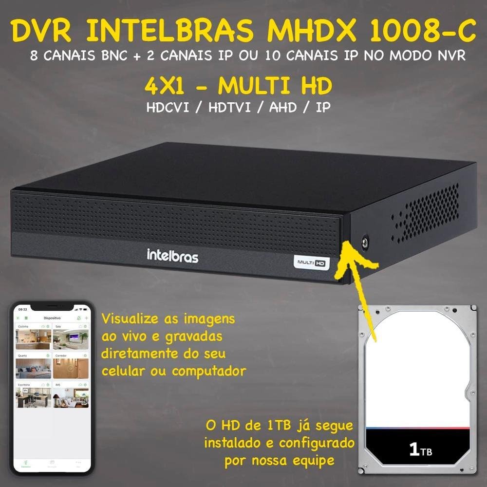 Imagem 5 de 5 do produto Kit Intelbras 5 Câmeras Vhl 1120, 20m, + DVR De 8 Canais, Com HD 1TB