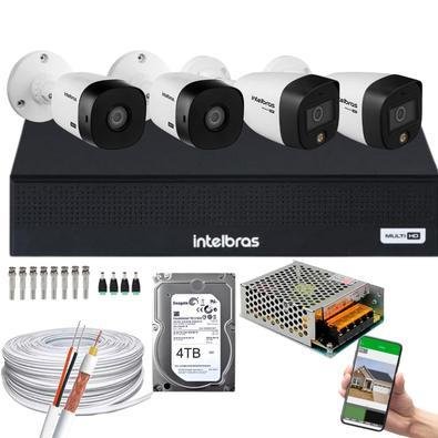 Kit Cftv Intelbras 2 Câmeras Full HD + 2 Câmeras Full Color + DVR Intelbras 3008-c, Com HD 4TB