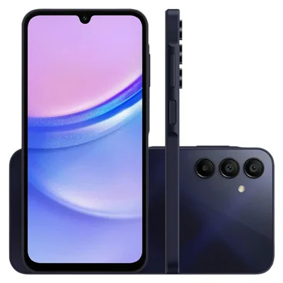 Smartphone Samsung Galaxy A15, 128GB, 4GB RAM, Câmera Traseira Tripla 50MP + Selfie 13MP, Tela 6.5", 4G, Azul Escuro