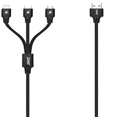 Cabo 3 Em 1 Danx, USB Tipo-C Lightning X Micro USB, Multi Charger 2.4a, 1 Metro - Du251