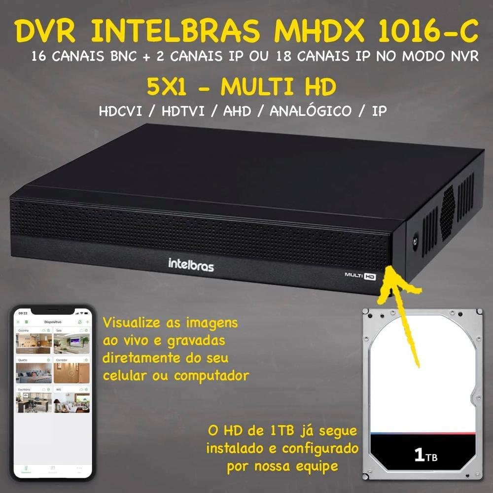 Kit Intelbras Cftv, 16 Câmeras FULL HD 1080 + DVR, HD 1TB