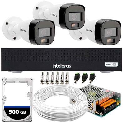 Kit Intelbras, 3 Câmeras VHD 1220 B G7, FULL Color + DVR 3004-c, HD 500GB