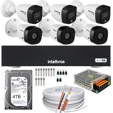 Kit Intelbras 6 Câmeras, 3 Câmeras Full Color, 3 Câmeras 1220B FULL HD + DVR Mhdx 3008-c, HD 4TB