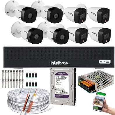 Kit Intelbras, 8 Câmeras VHD 1220B Full Color, Bullet FULL HD 1080p, 20m + DVR Mhdx 3008,  Multi HD IR