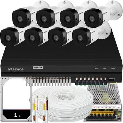 Kit Intelbras Cftv, 8 Câmeras VHL 1120B + DVR 1208, HD 1TB, 200 Metros Cabo