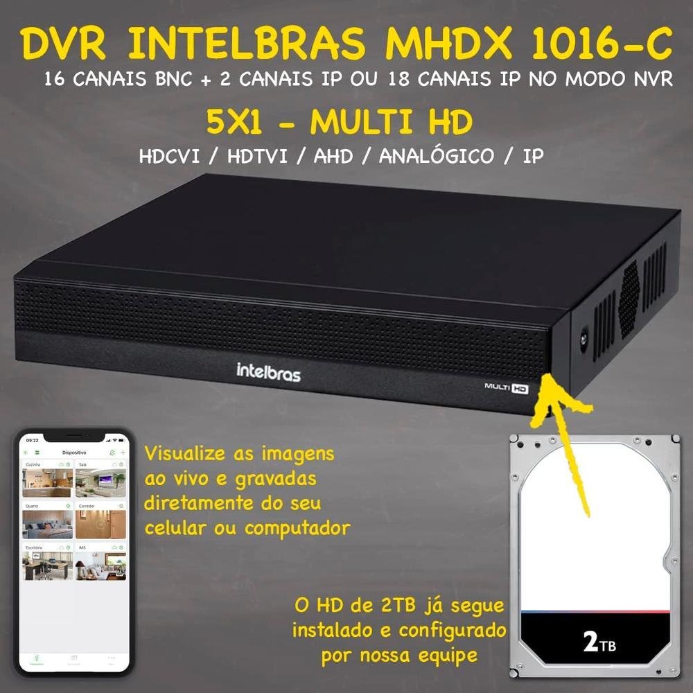 Imagem 5 de 5 do produto Kit Intelbras Cftv, 8 Cameras FULL HD, 2 MP + DVR Mhdx 1016-c, HD 2TB