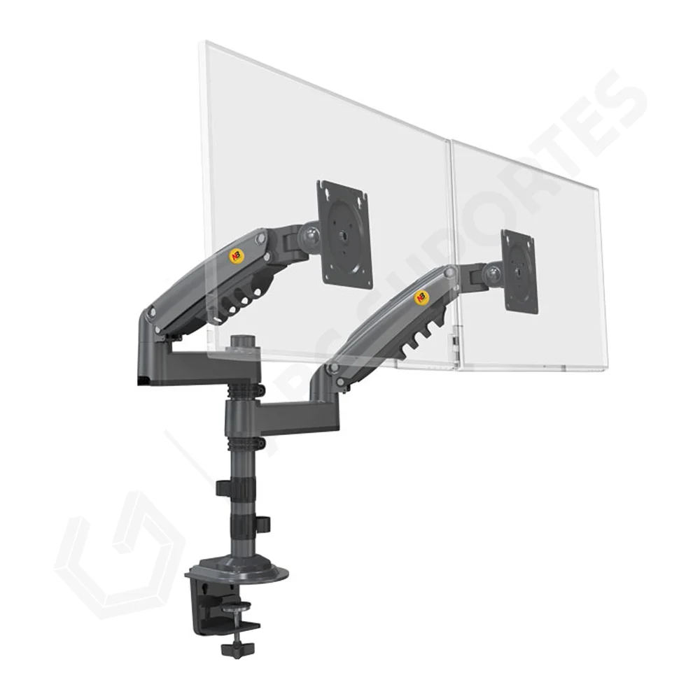 Imagem 2 de 5 do produto Suporte De Mesa, Articulado, Pistão a Gás, Ajuste De Altura, Para 02 Monitores De 22 À 32 Polegadas, Preto - H180