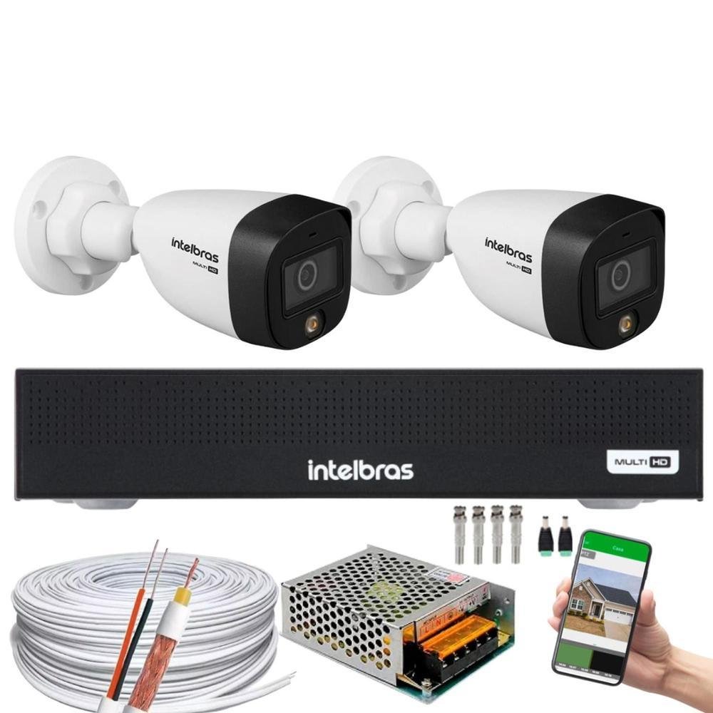Imagem 1 de 4 do produto Kit Intelbras, 2 Câmeras VHD 1220B Full Color, Bullet FULL HD 1080p, 20m + DVR Mhdx 3004, Multi HD IR