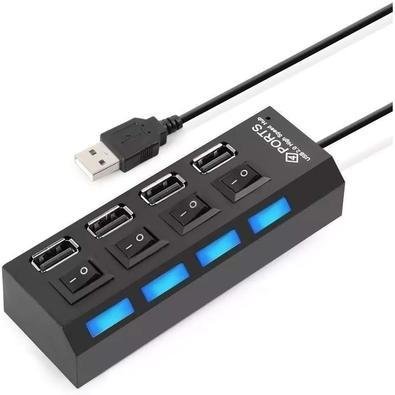 HUB USB, 4 Portas 2.0 On/off, Tecla Liga Desliga, Carga Dados