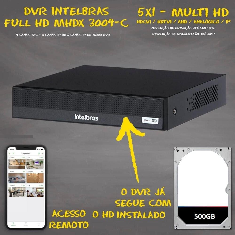 Imagem 4 de 5 do produto Kit Intelbras Cftv, 4 Cameras FULL HD, VHL 1220B + DVR 3004-c, HD 500GB