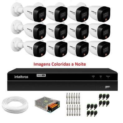 Kit Intelbras, 12 Câmeras VHD 1220B, Full Color, Bullet FULL HD 1080p, 20m + DVR Mhdx 1216,  Multi HD IR