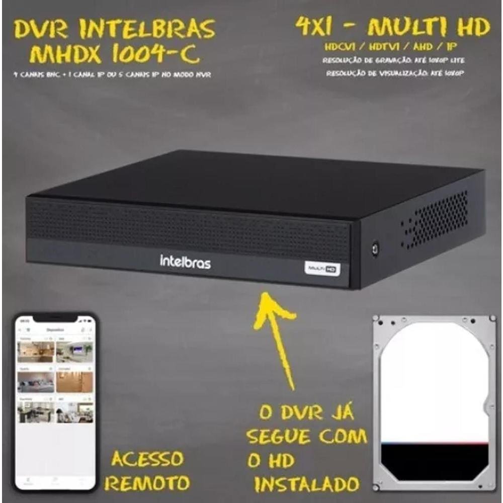 Imagem 4 de 5 do produto Kit Intelbras Cftv, 4 Cameras Segurança FULL HD + DVR Mhdx, 4 Canais, HD 160GB