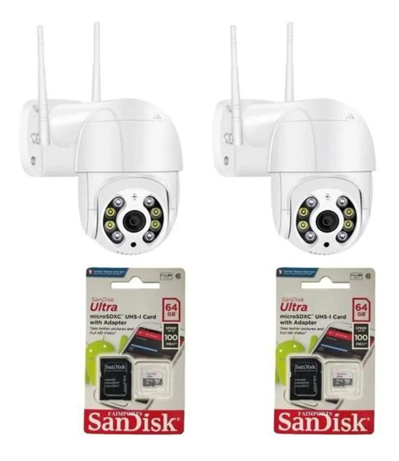 Kit Import, 2 Cameras Ip, Externo, Wifi + 2 Cartões De Memória SD, 64GB