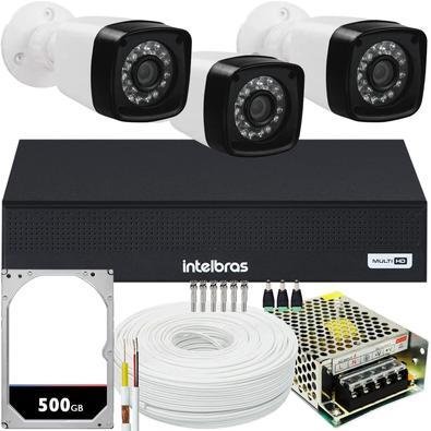 Kit Intelbras Cftv, 3 Câmeras FULL HD 1080p, 2MP + DVR 1004-c, 4 Canais, HD 500GB