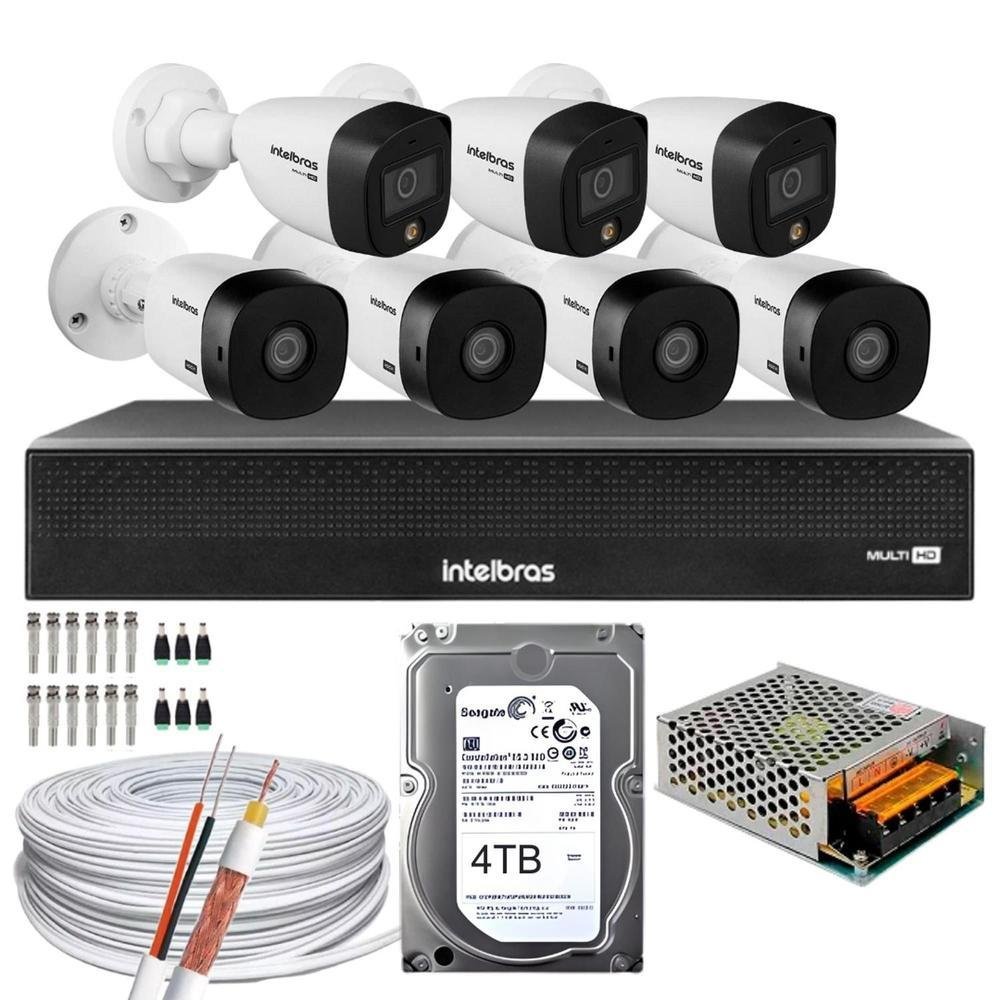 Imagem 1 de 5 do produto Kit Intelbras, 7 Câmeras, 3 Câmeras Full Color, 4 Câmeras 1220B FULL HD + DVR Mhdx 1008-c, HD 4TB