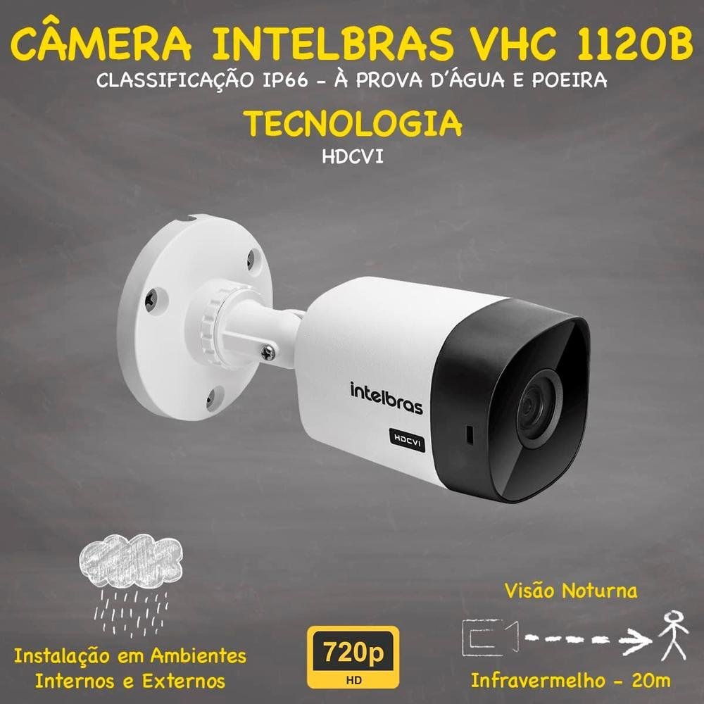 Imagem 5 de 5 do produto Kit Intelbras, 6 Câmeras VHC 1120B HD + DVR 1008-c, 8 Canais, HD 500GB