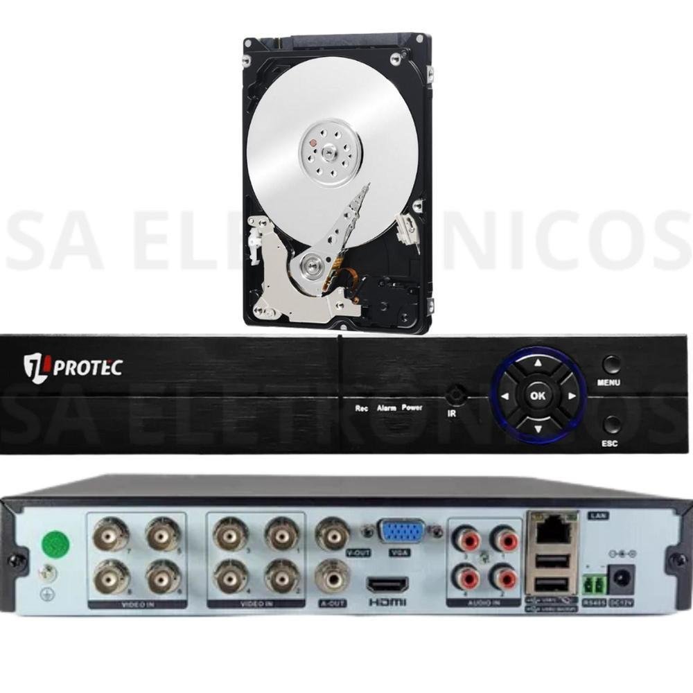 Imagem 3 de 3 do produto Kit Protec, DVR FULL HD 1080n, 8 Canais, Stand Alone, Aplicativo QR Code Remoto + HD 320GB
