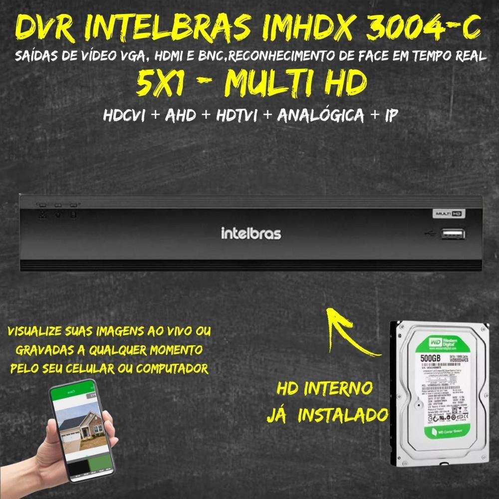 HD Kit Intelbras DVR Imhdx 3004 HD 500GB KaBuM