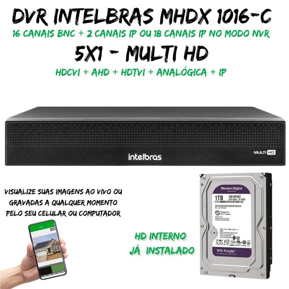 Kit Intelbras, Dvr Mhdx 1016-c, 16 Canais, Multi HD + HD 1TB