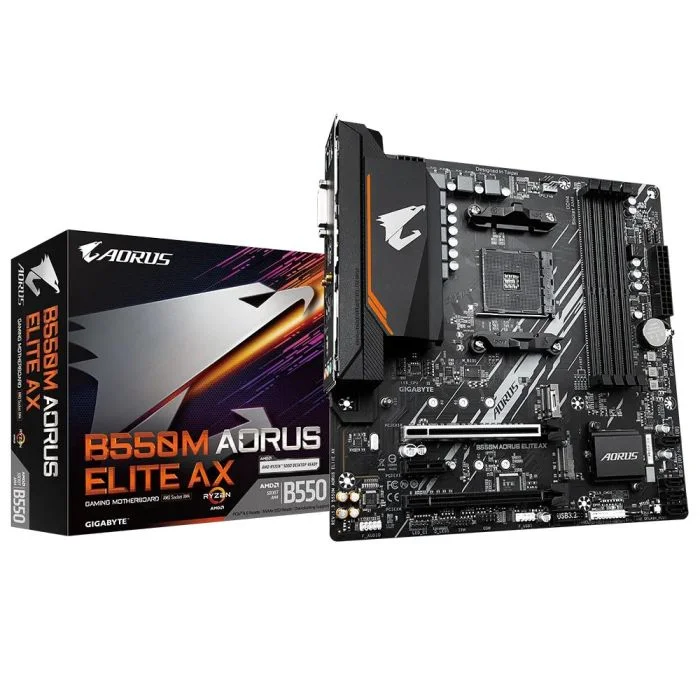 Placa Mãe Gigabyte B550m Aorus Elite Ax, WIFI, Am4, Micro ATX, DDR4