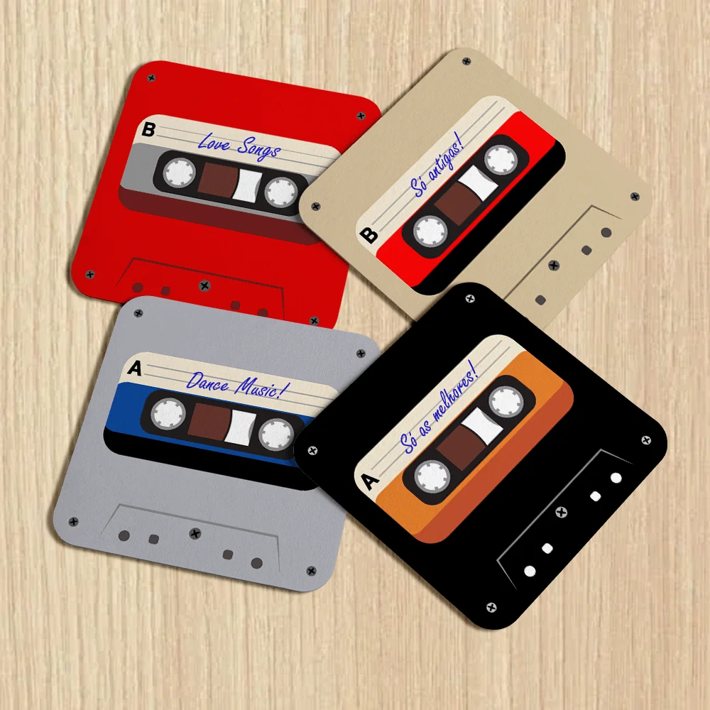 Imagem 2 de 2 do produto Porta Copos Geek Jps Info, Fita Cassete K7 Retro, 4 Peças