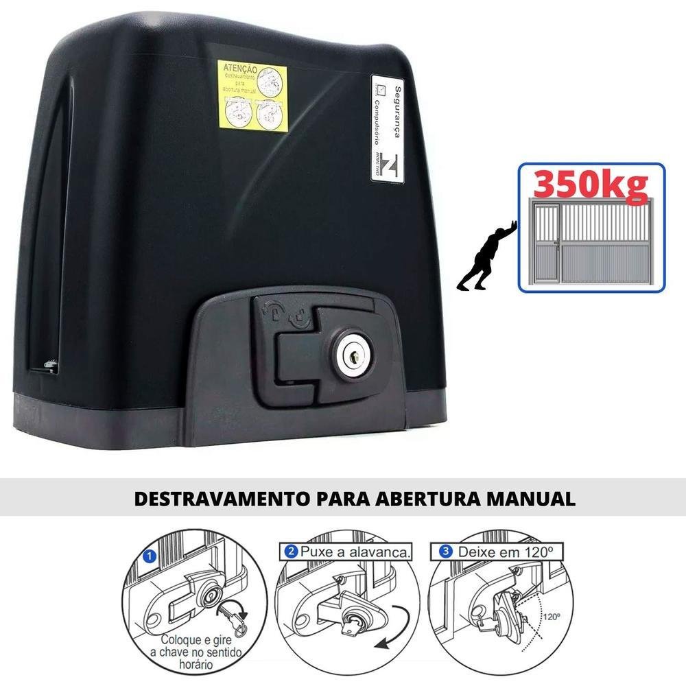 Imagem 5 de 5 do produto Motor Para Portão Rossi, Dz Atto 350kg 1/5, Hp Deslizante, 3 Metros De Cremalheira, 220v