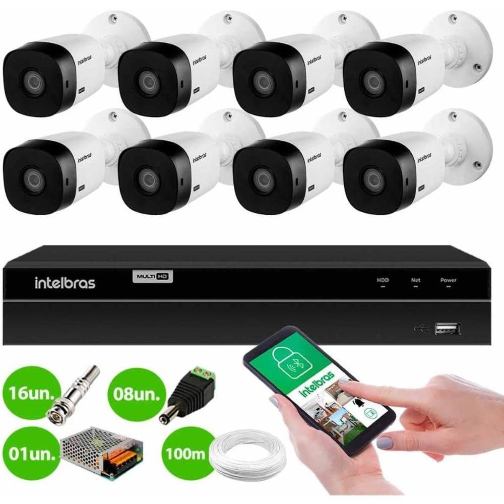 Imagem 2 de 2 do produto Kit Intelbras 8 Câmeras Hd 720p Vhl 1120 B + Dvr 1108 Intelbras + Acessórios