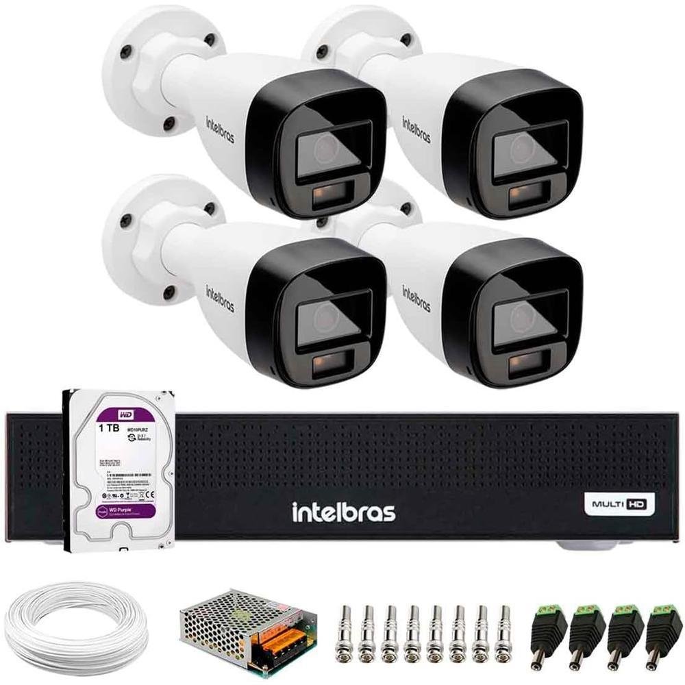 Imagem 1 de 2 do produto Kit 4 Câmeras Intelbras Vhd 1220 B, Full Color, Dvr Mhdx 3004-c Hd 1tb, Purple
