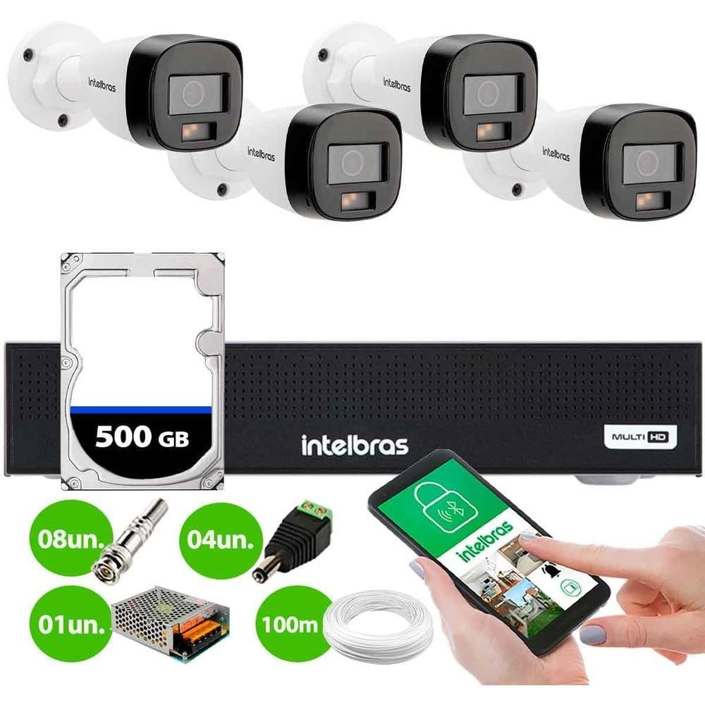 Kit 4 Câmeras Intelbras Vhd 1220 B, Full Color Dvr