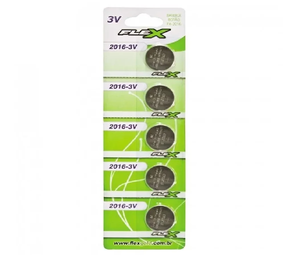 Bateria Tipo Botão Flex, 5 Unidades - Fx-2016-3v