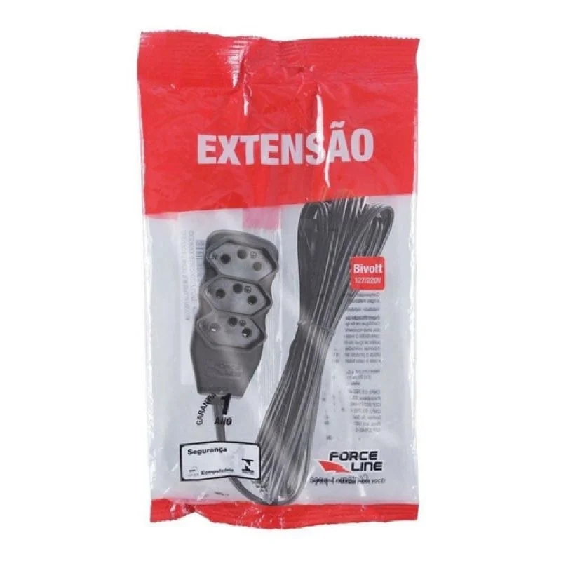 Imagem 2 de 5 do produto Extensão Tripolar Pto Force Line, 3 Tomadas, 10a, Slim, 1 Metro