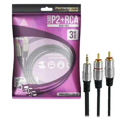 Cabo Chip Sce, P2 Estéreo X 2 Rca Macho, Plug Metal, 3 Metros