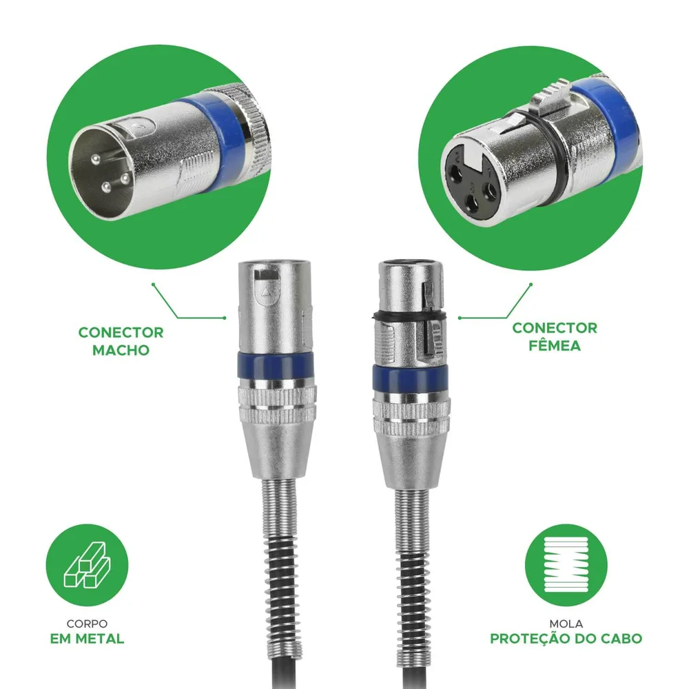 Imagem 3 de 4 do produto Cabo 5+, Cannon Macho x Cannon Femea, Balanceado, 5 Metros