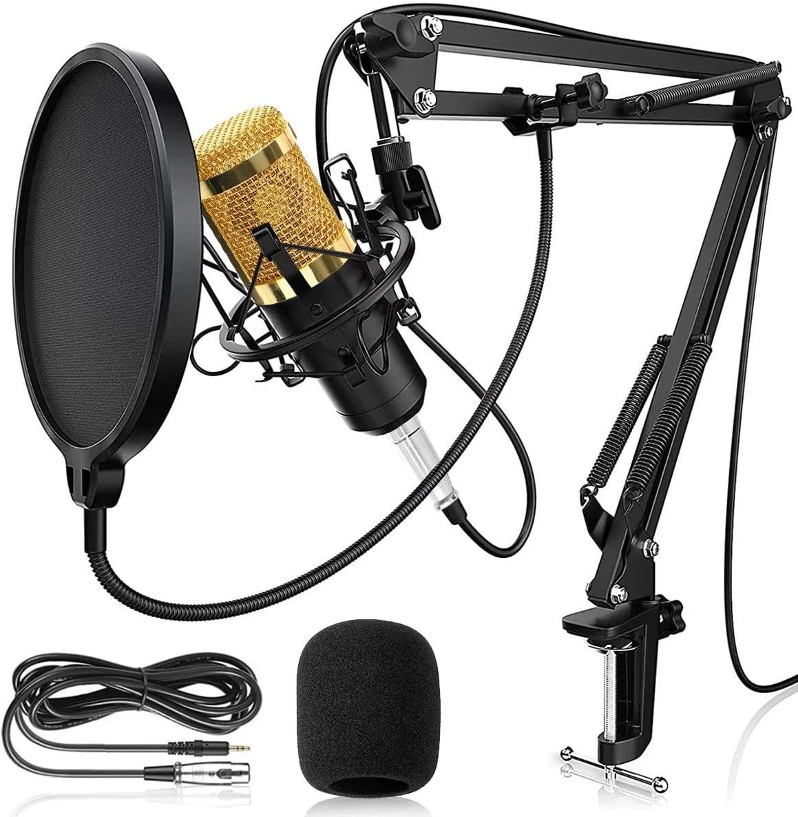 Kit Microfone Podcast Studio Gravação Bm-800 + Pop Filter + Aranha + Braço Articulado