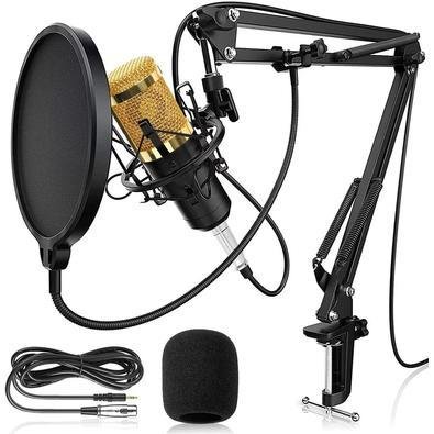 Kit Microfone Podcast Studio Gravação Bm-800 + Pop Filter + Aranha + Braço Articulado