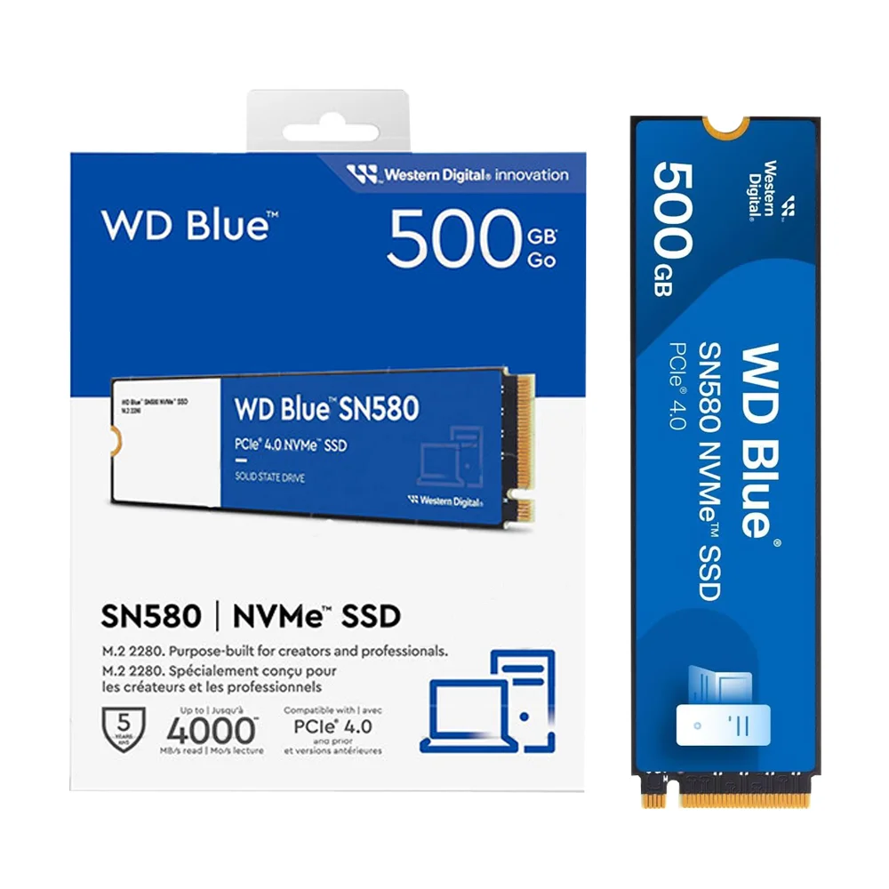 内蔵型SSD WD Blue SN580 NVMeSSD 500GB SSD WD Blue SN580, 500GB, M.2 2280, PCie NVMe, Leitura 4000MB/s