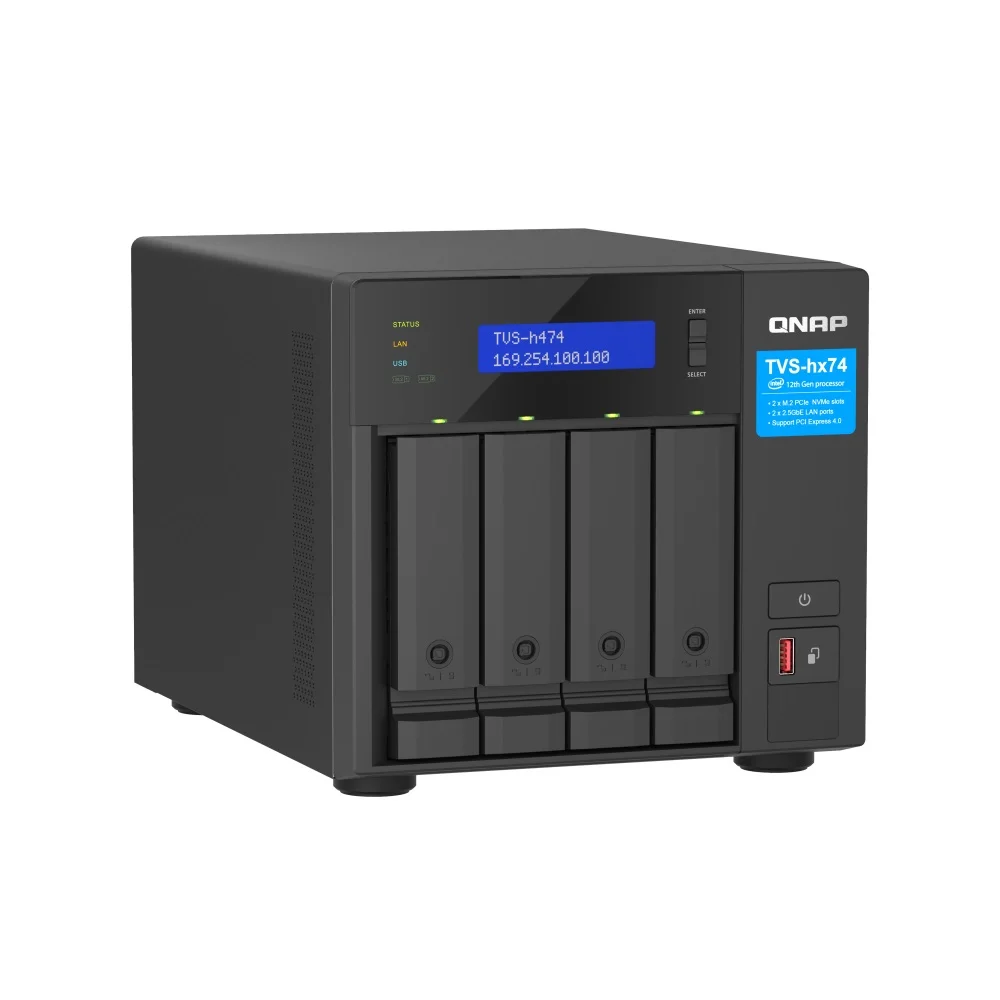 Storage Qnap Intel Pentium Gold G7400, 3.7ghz 2, Core, 8GB, DDR4, 4 Baias Torre - Tvs-h474-pt-8g