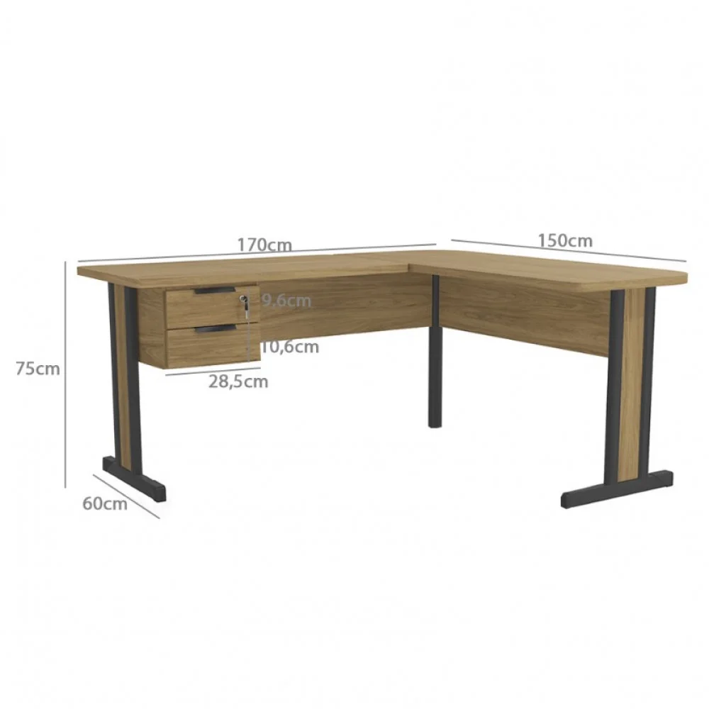 Imagem 3 de 4 do produto Mesa De Escritório Kappesberg, 2 Gavetas, Estrutura Em Mdp, Versatile