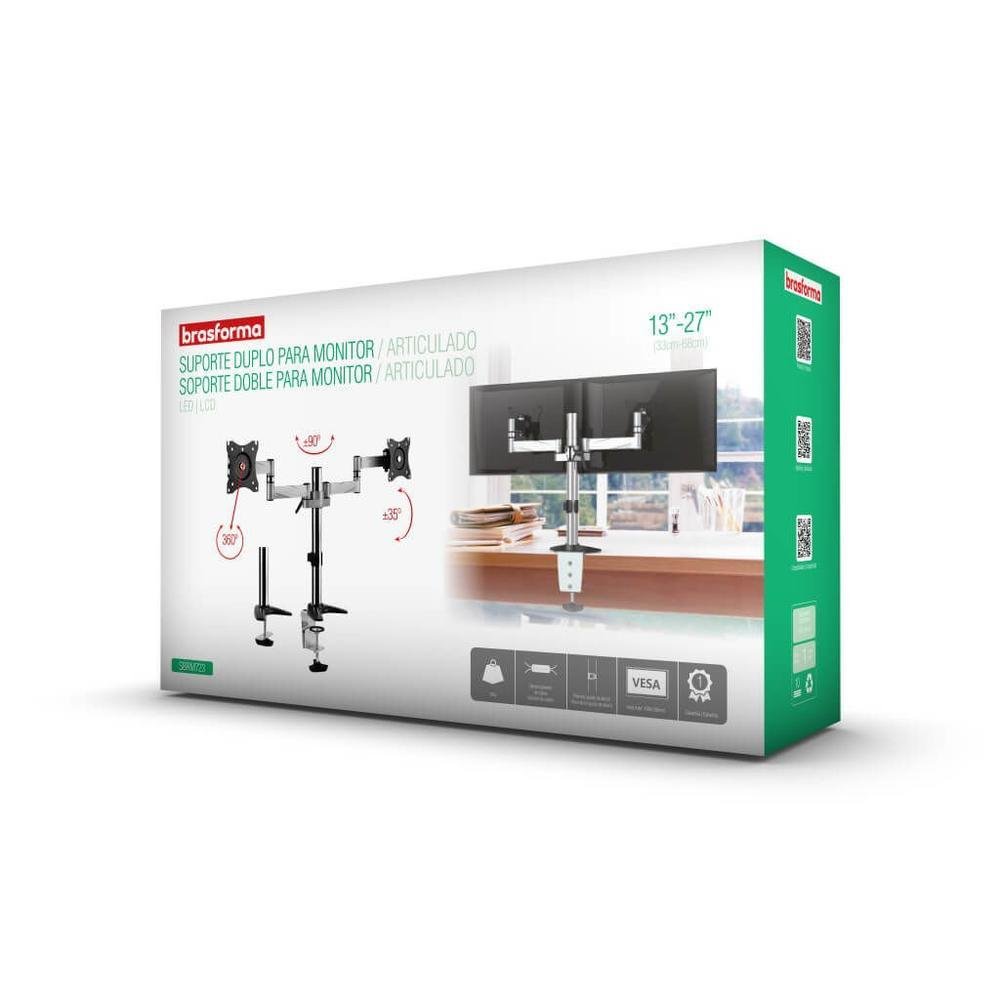 Imagem 4 de 5 do produto Suporte Bi-articulado De Mesa Para 2 Monitores De 13"a 32",