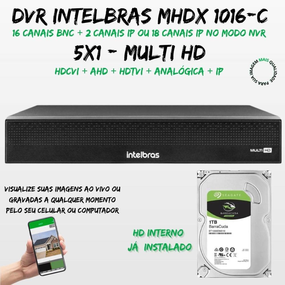 Imagem 3 de 4 do produto Kit 16 Cameras 1220, Full Color, Dvr Mhdx 16 Ch, Color Noite C/hd 1tb