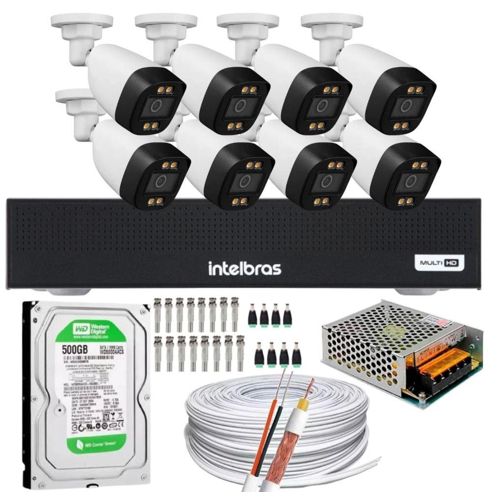 Kit 8 Câmeras Segurança  Intelbras 1008c, Color Dvr, HD 500GB