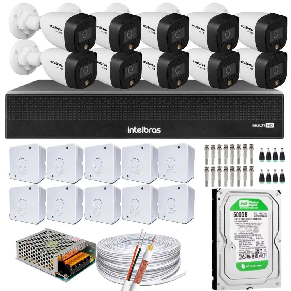Kit 10 Cameras 1220 Intelbras, Full Color, Dvr Mhdx, 16 Ch, Color Noite, 500GB Kit 10 Cameras 1220 Intelbras, Full Color, Dvr Mhdx, 16 Ch, Color Noite, 500GB